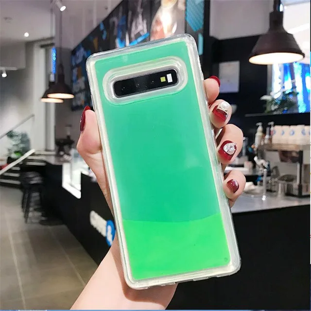 Green Светящийся чехол Halocase с неоновым песком для samsung Galaxy S8 S9 S10 Plus Note 10 8 9 светится в темноте Жидкий блеск зыбучие пески - Цвет: Green
