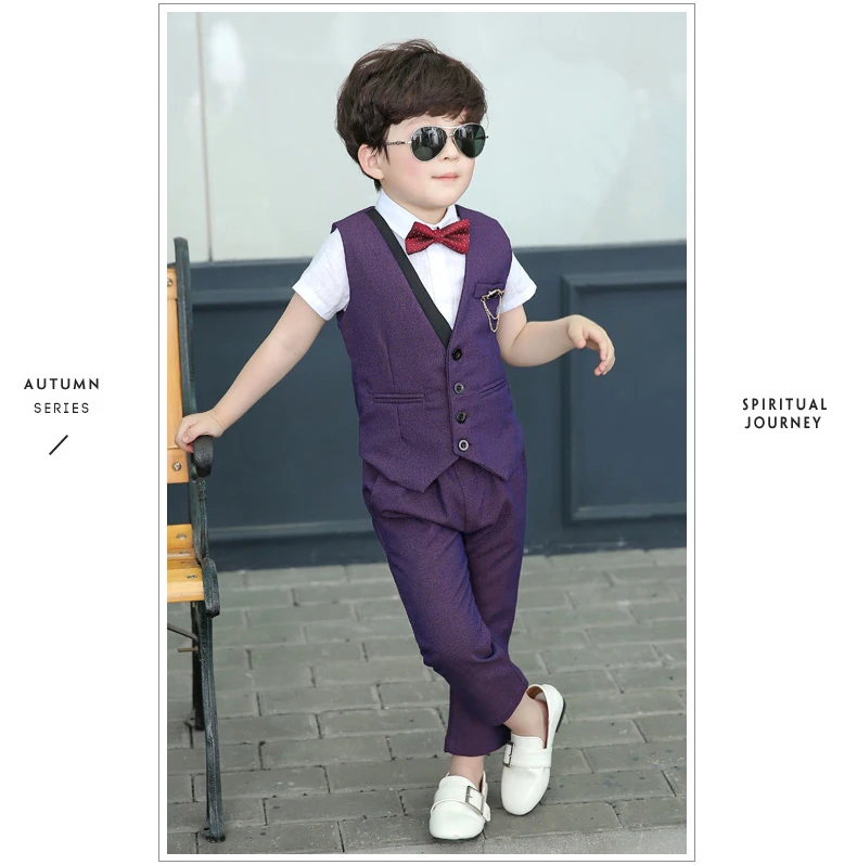 Dollplus/Новые летние комплекты из 3 предметов, жилет, штаны, рубашки костюмы для мальчиков официальный Детский костюм для мальчиков, Блейзер Свадебный костюм для мальчиков, одежда