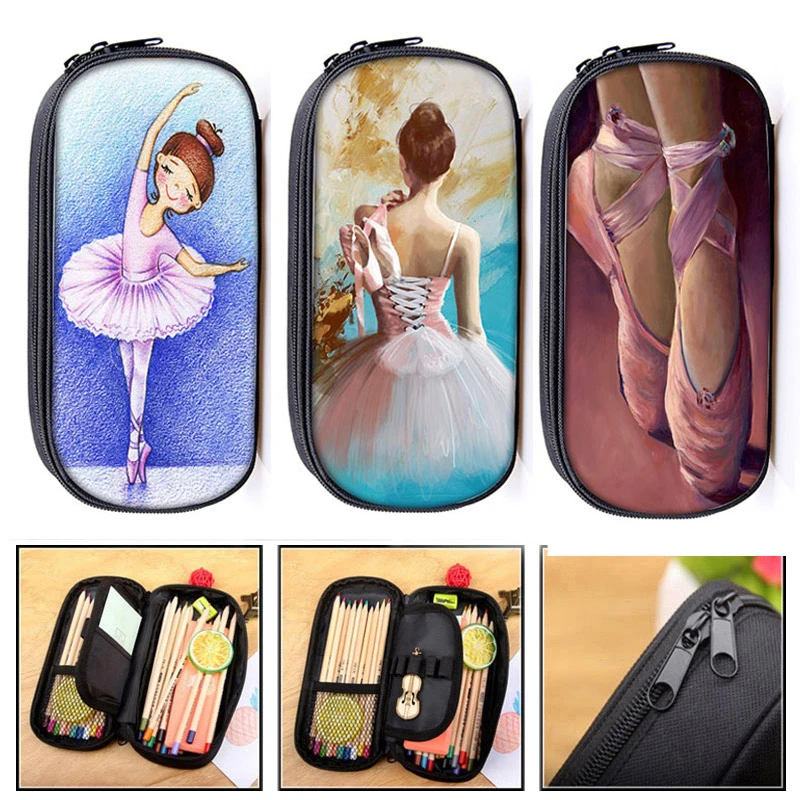 Estuches de cosméticos con dibujos de Ballet para niñas, portalápices, estuche escolar para bolsas, caja de lápices, bolsa de papelería para niñas|Bolsas y estuches cosméticos| -