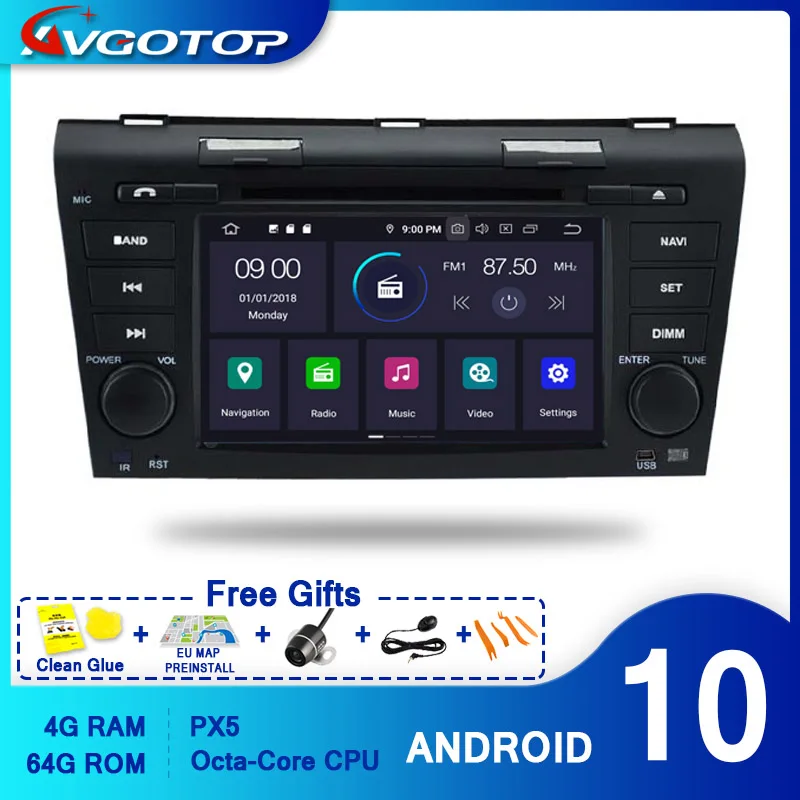 AVGOTOP Android 10 автомобильный DVD-плеер для MAZDA 3 2004 2005 2006 2007 2008 2009 Carplay Navi Gps автомобильное