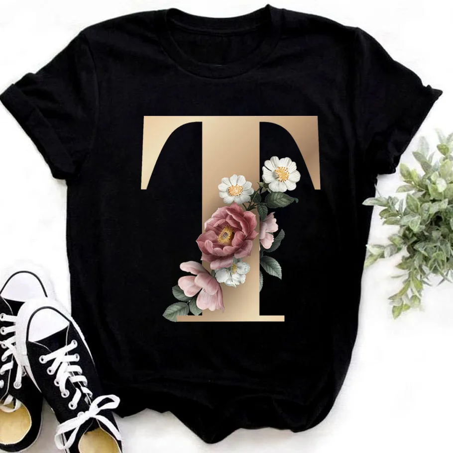 H7494a823164e425fa5d299f1b3241aafq - Flower Letter Combination T-shirt