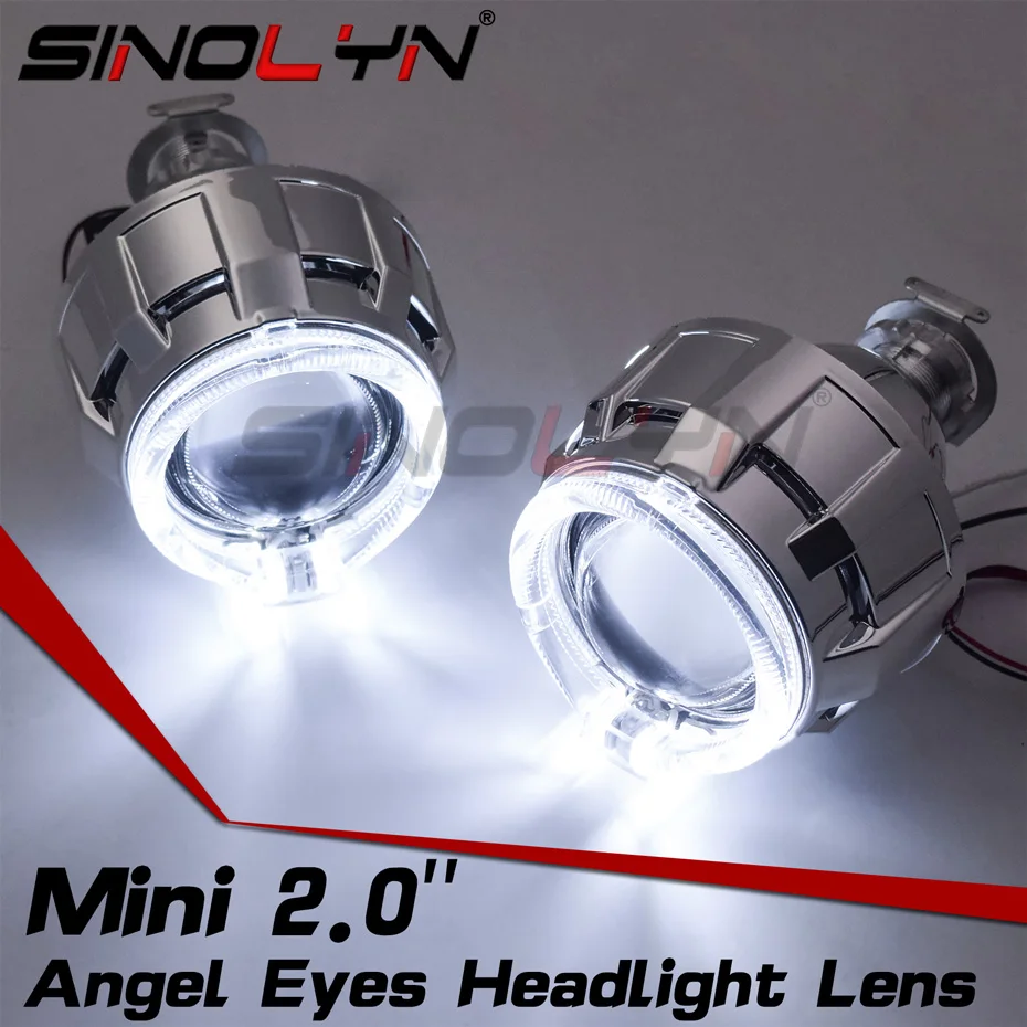 US $34.03 Sinolyn Angel Eyes Headlight Lenses H4 H7 Bixenon Lens 20 HID Projector LED Halos For Cars Accessories Retrofit Use H1 Xenon