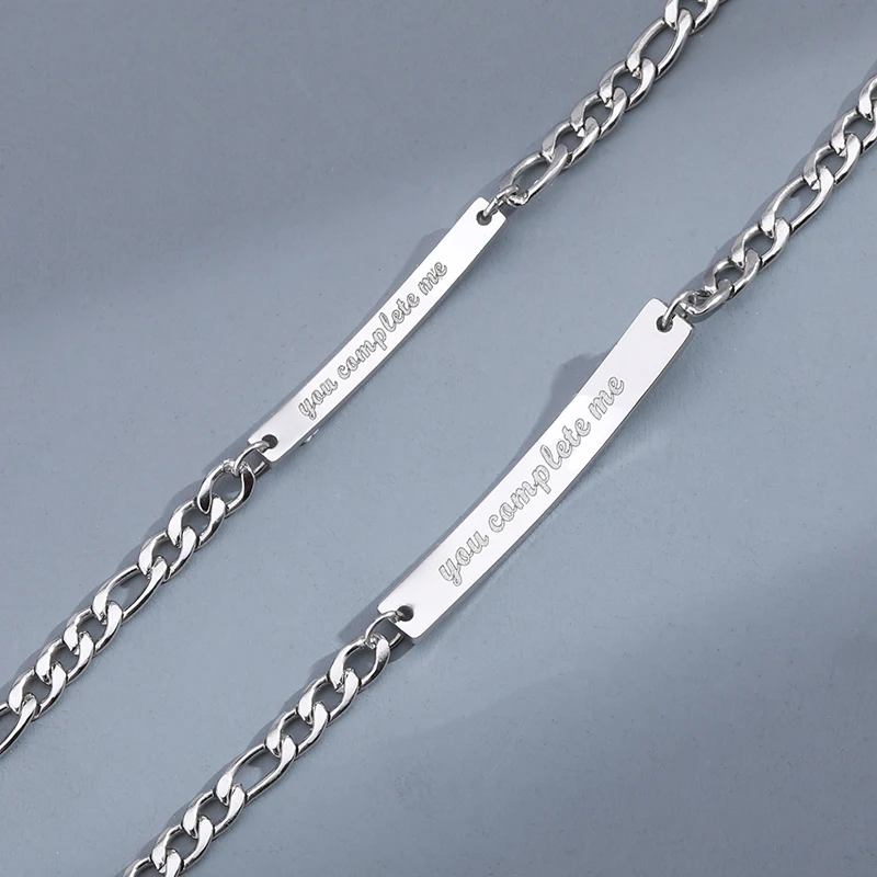 

2 Pcs/ Set Engrave Name Custom Bracelets For Women Men Stainless Steel Cuban Chain Customized Couple Jewelry Gift