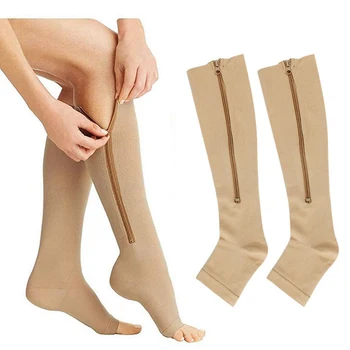 

Zipper Compression Socks Women Leg Support Knee Sox Open Toe Sock Autumn Winter Warm Unisex Sock Fashion Breathable Leggings