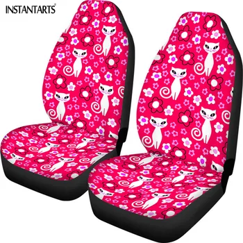 

INSTANTARTS Pink Animal Cat Print Slip-Resistant Vehicle Seat Covers Set Suv Seat Protectors Universal Car Seat Cover Easy Clean