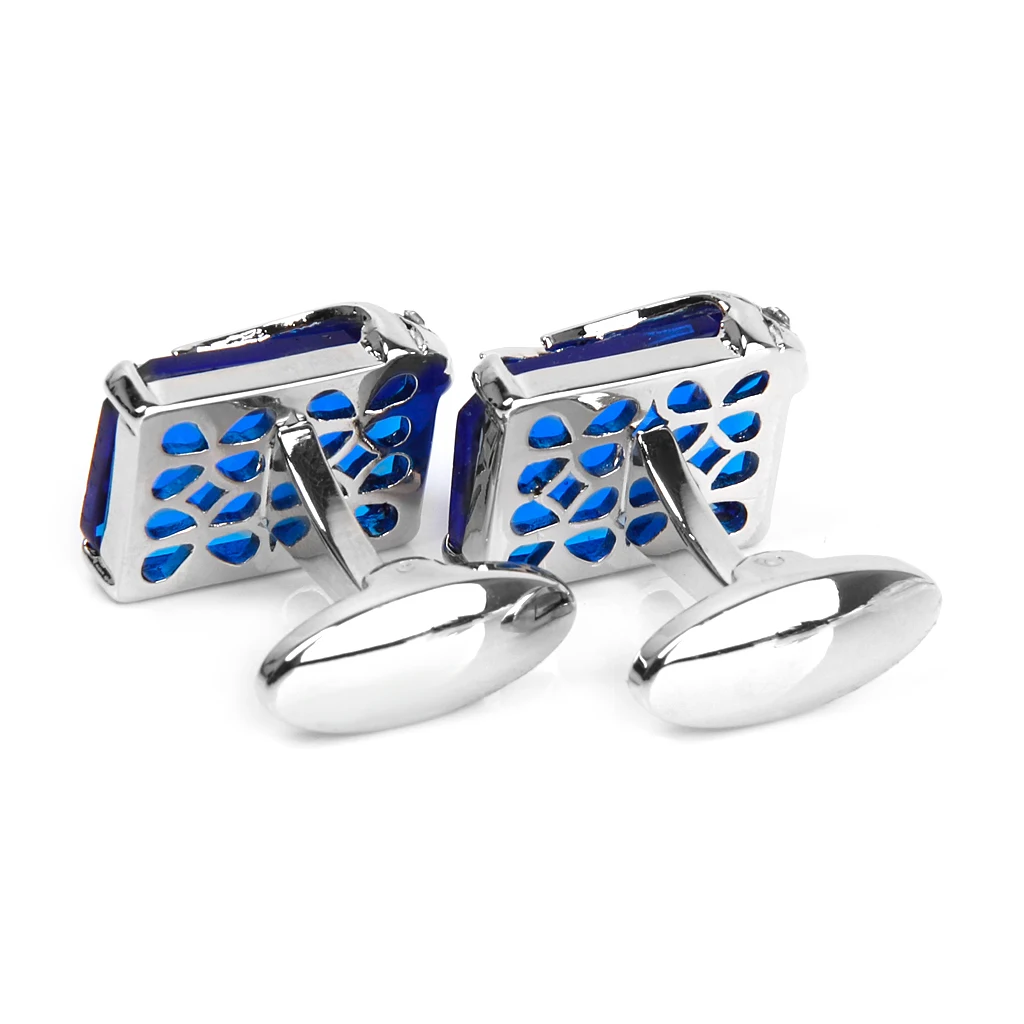 1 Pair of Cufflinks Men's Rectangle Blue Crystal Cufflinks Shirt Cuff Links Wedding Party Groom Gift