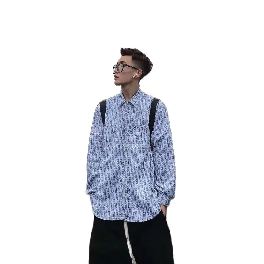 Abrigo de Camisa estampada para hombre, camisa de manga larga holgada a juego de estilo coreano, de marca a la moda, primavera y otoño