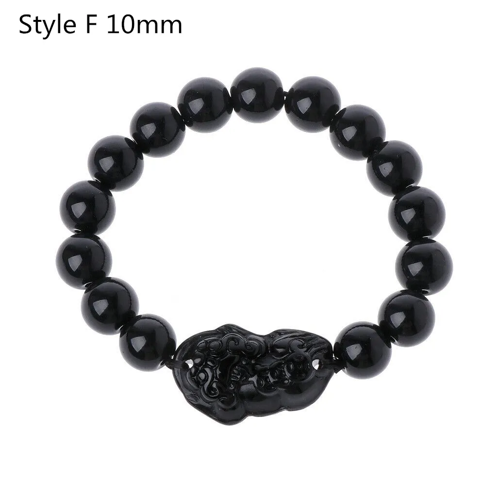 Style F 10mm 1 шт. Золотой Pixiu обсидиан браслет фэн-шуй черный шарик сплав богатство браслет Шарм ручной работы счастливый браслет-амулет подарок - Окраска металла: Style F 10mm