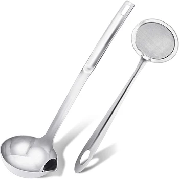 

2 Pieces Stainless Steel Skimmer Spoon Fine Mesh Food Strainer Stainless Steel Ladle Oil Filter Spoon for Grease