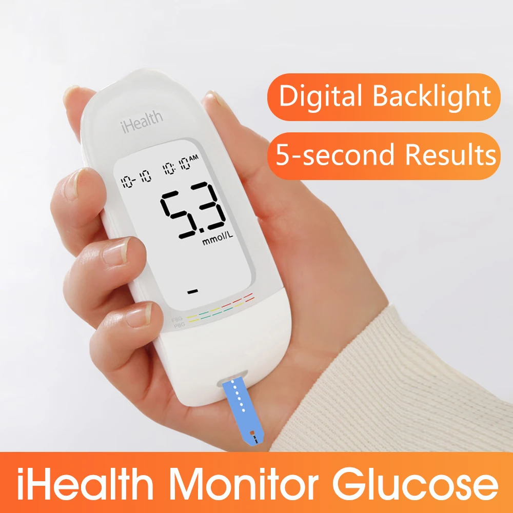 

iHealth Blood Glucose Meter & Test Kit Medical Diabetic Blood Sugar Detection Lancets Blood Collecting Needles LCD Backlight