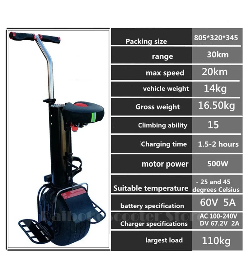 Daibot Electric Monowheel Scooter One Wheel Self Balancing Scooters Seat TypeHandlebar Electric Scooter 500w 60V For Adults     (22)
