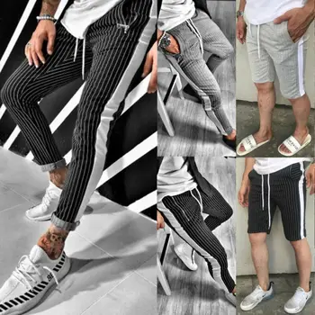 

2020 Summer Korean Style Men Gym Casual Pants Striped Tracksuit Bottoms Skinny Joggers Homme Sweatpants Casual Pants