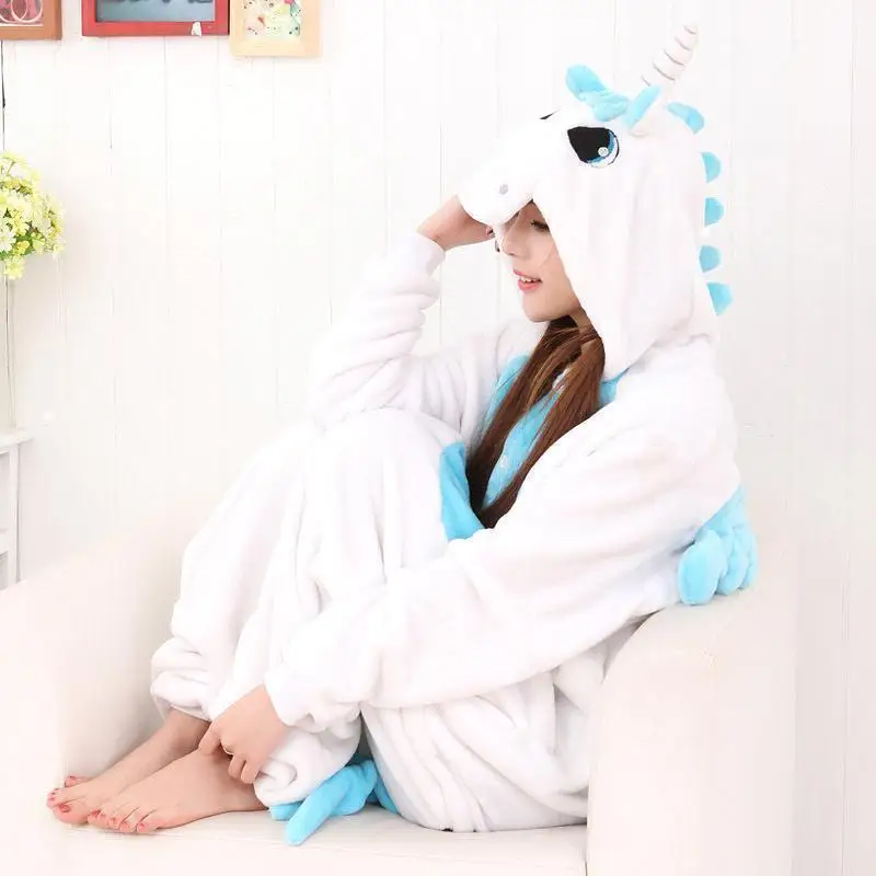 Пижама кигуруми с единорогом для взрослых, набор зимних теплых пижам, женский комбинезон, одежда для сна, пижама с единорогом, джемпер