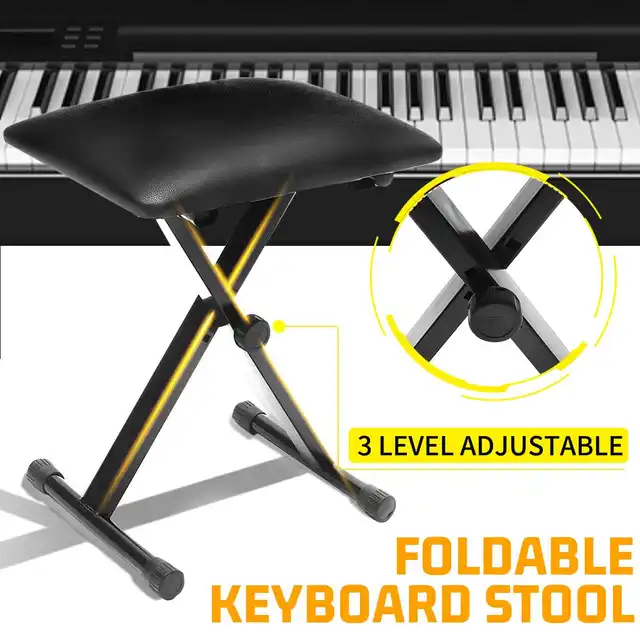 Lightweight Piano Keyboard Bench Adjustable Folding Black Leather