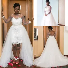 Южно-Африканские свадебные платья 2 в 1 с высоким низким подъемом, кружевное свадебное платье со съемным рукавом, большие размеры, свадебные платья