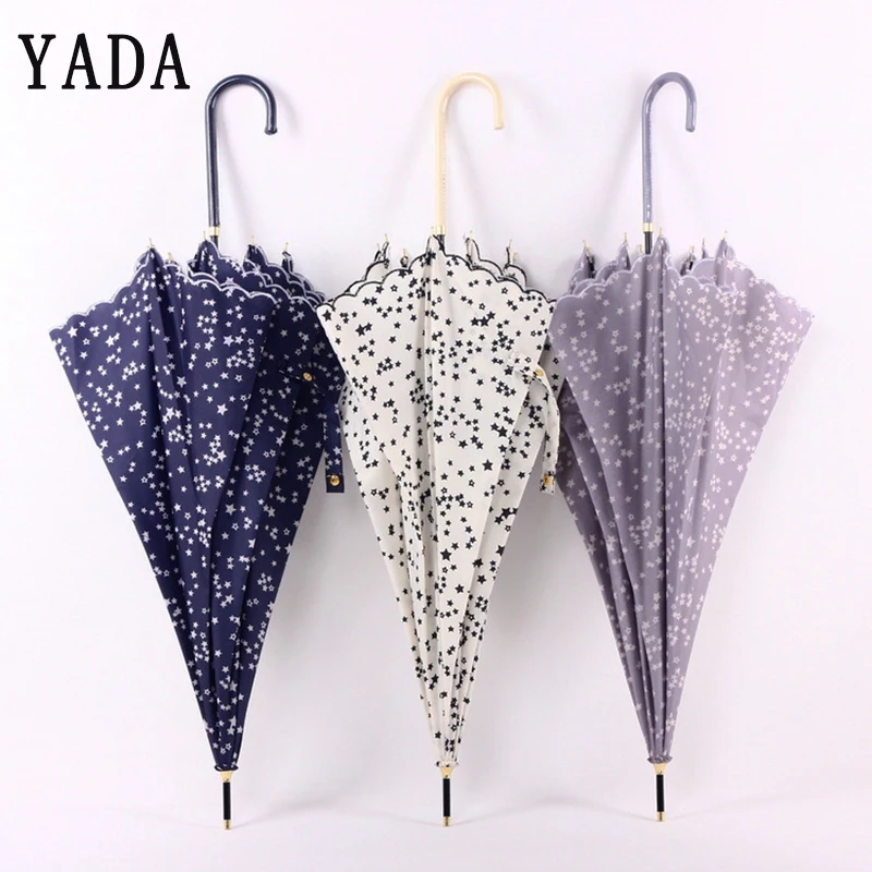 

YADA Pentagram Star Long Umbrella Embroidered Lace Automatic Umbrellas For Women Rainproof Protection Rain Sun Umbrella YD226