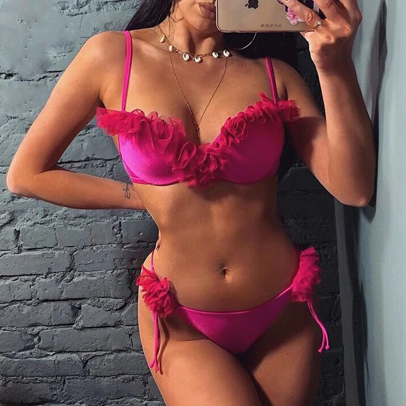 2019 Sexy Flowers Bikinis Women Swimsuit Suit Beachwear Swimming Suit For Women Push Up Bikini Ruffle Swimwear Brazilian Bathing