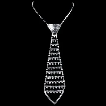 

BeUrSelf Long Statement Necklace Tie Retro Fashion Crystal Rhinestone Tie Shape Necklace for Women Party