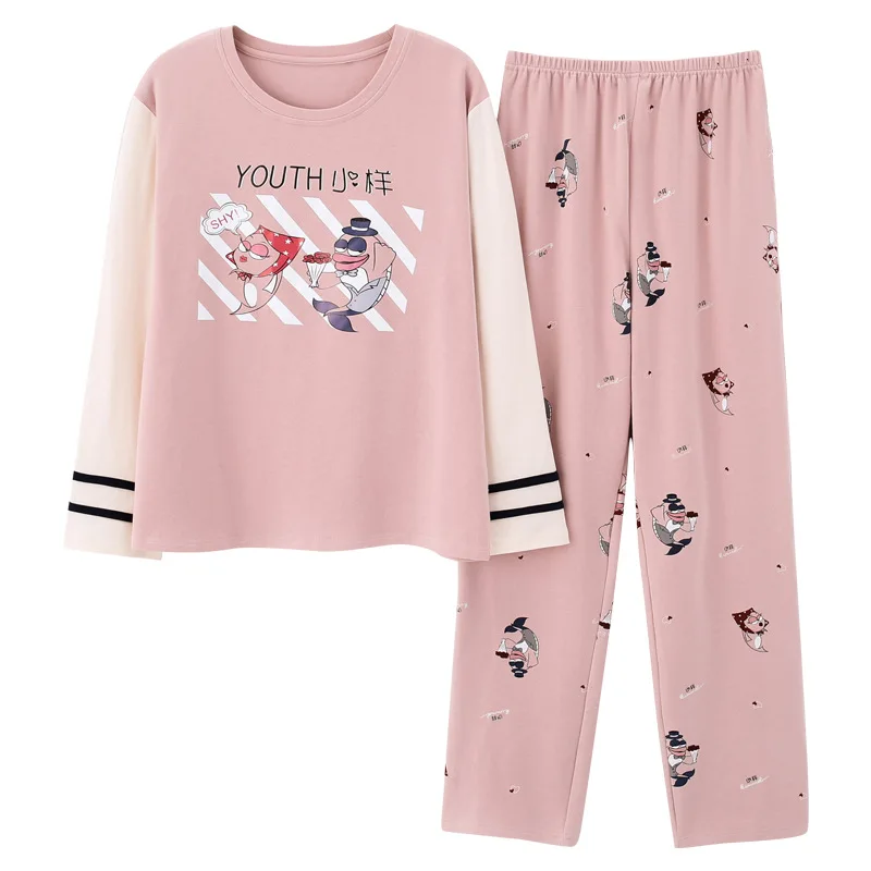 

Pajamas Women's Spring And Autumn Long Sleeve Pure Cotton Korean-style Cartoon Cute Plus-sized Large Size Cotton Tracksuit Two-P