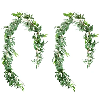 

5.6 Feet Willow Leaves Garland, Artificial Greenery Wedding Vines Faux Flower Wreath Wedding Backdrop, Greenery Table Runner, Ar