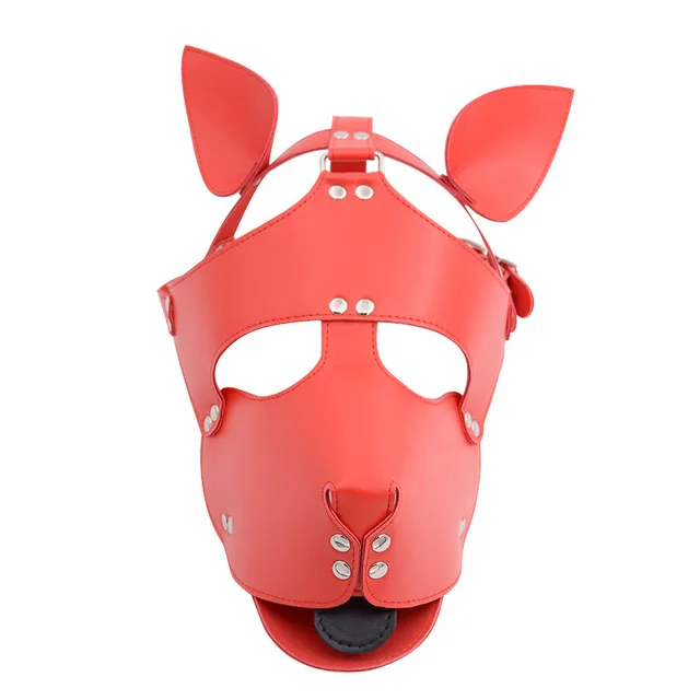 Black Red Leather Dog Bdsm Mask Bondage Restraints Cosplay Mask Costume erotic SM Slave Head Cover Harness Fetish kinky Sex Toys 3