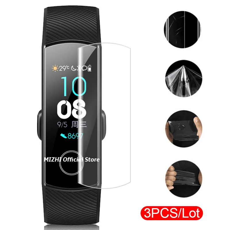 Силиконовый ремешок для huawei Honor Band 5 умный Спортивный Браслет Ремешок На huwei Honor Band 4 5 Band4 Band5 стандартная версия пленки - Цвет: only 3pcs front film