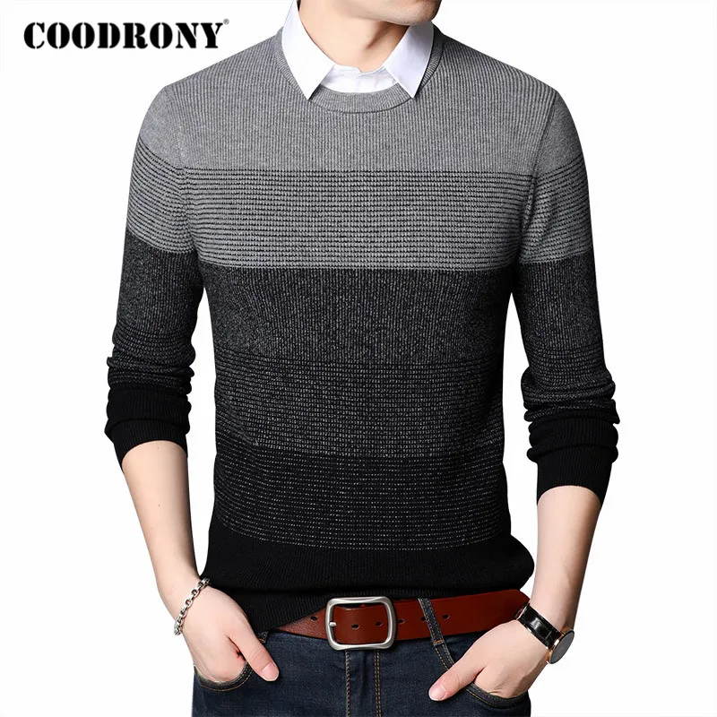 

COODRONY Sweater Men Fashion Striped Shirt Collar Fake Two Pieces Pull Homme 2020 Autumn Winter New Arrivals Pullover Men C1111