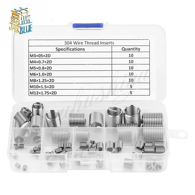 60Pcs Stainless Steel Wire Thread Insert Assortment Metric M3 M4 M5 M6 M8  M10 M12 Helicoil Type Thread Repair Insert Kit