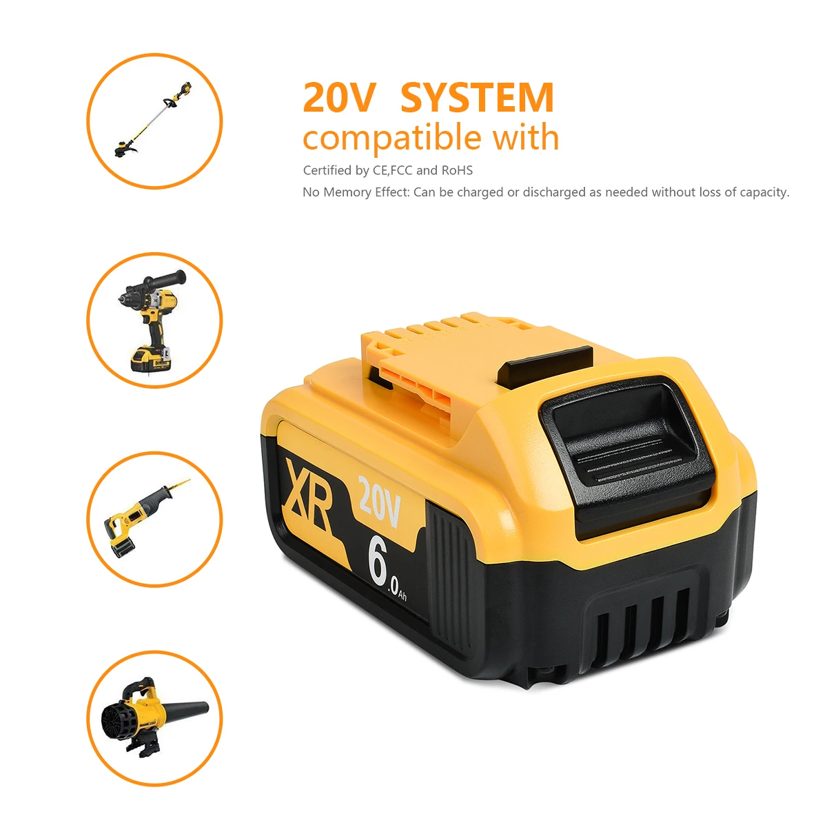 Powtree 4000/6000mAh 18V/20V for Dewalt Power Tool Battery for DCB180 DCB181 DCB182 DCB201 DCB201-2 DCB200 DCB200-2 DCB204-2