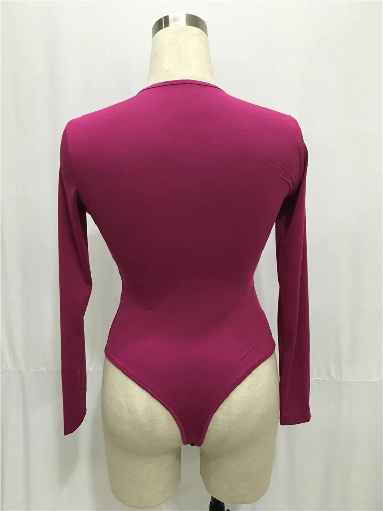 2019 Autumn Women Solid Rompers Long Sleeve Bodysuit Female Sexy O-neck Elastic Slim Pants Siamese Bottoming Bodysuit Romper