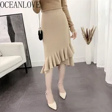 OCEANLOVE прочные юбки Mujer Moda осень зима необычные женские Юбки Высокая талия трикотажные сексуальные офисные женские длинные юбки 13296