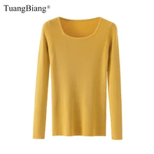 *#Best Price Sexy Square Collar soft Pullovers Ladies 2019 New Basic Sweater Yellow elasticity Long Sleeve Women Sweaters Autumn Winter Tops *#Best Price Sexy Square Collar soft Pullovers Ladies 2019 New Basic Sweater Yellow elasticity Long Sleeve Women Sweaters Autumn Winter Tops