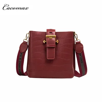 

Women Brand Originality Design Handbags 2019 Fashion wide shoulder strap Stone print shoulder messenger bucket bag