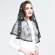 Вышитая Цветочная кружевная католическая Фата Мантилья для церковной головы, покрывающая латинскую массовую часовню Мантилья negra velo negra Voile mantille