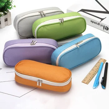 

School Pencil Cases Bag Solid Color Canvas Large-capacity School Student Supplies Stationery Storage Bag