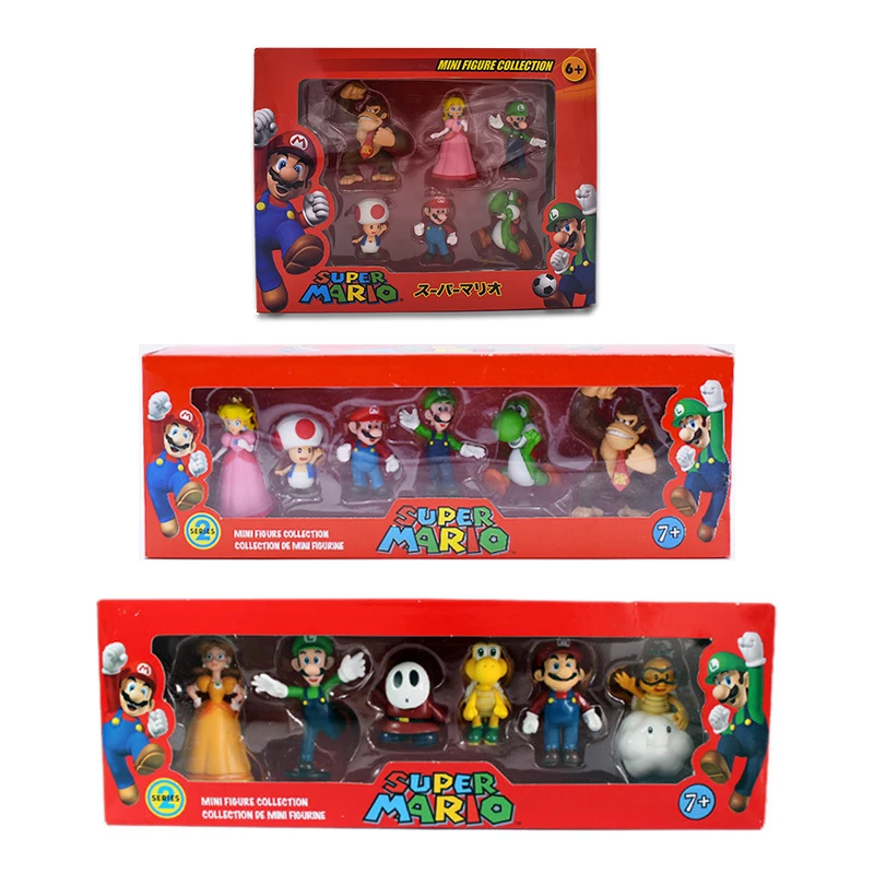 6 шт./компл. 3-7 см Super Mario Bros ПВХ Фигурки игрушки куклы Марио Луиджи Йоши гриб Донки Конг в подарочной коробке Прекрасный подарок для детей