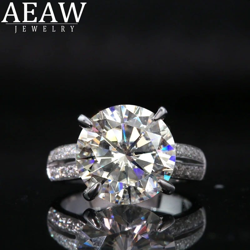 AEAW Новое большое кольцо с круглым вырезом 4 0 карат 10k14k18k белое золото моиссанит