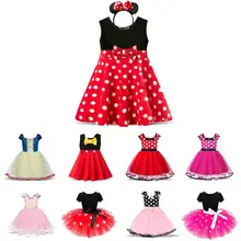 Платье в горошек с Минни Маус для девочек, маскарадное платье принцессы на Хэллоуин, одежда для маленьких девочек на день рождения новогодний костюм для детей возрастом от 1 года до 6 лет