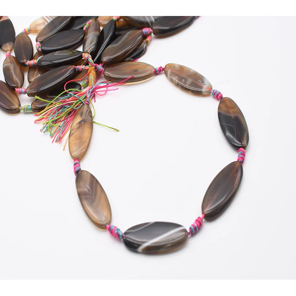 2strands/lot 47mm Natural Smooth coffee stripe Agate Oval stone beads For DIY Bracelet Necklace Jewelry Making Strand 15