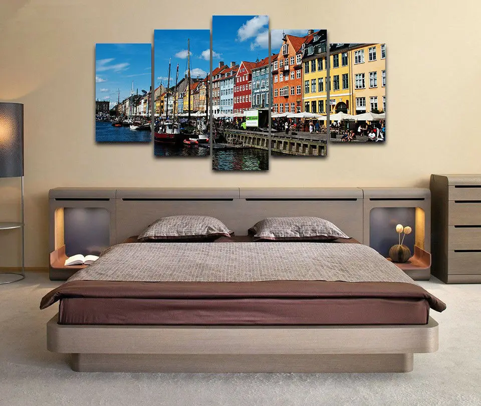 Paintings poster Large Copenhagen Denmark 5 Piece Canvas Home Decor Wall Art HD Print Pictures panel Living Room | Дом и сад