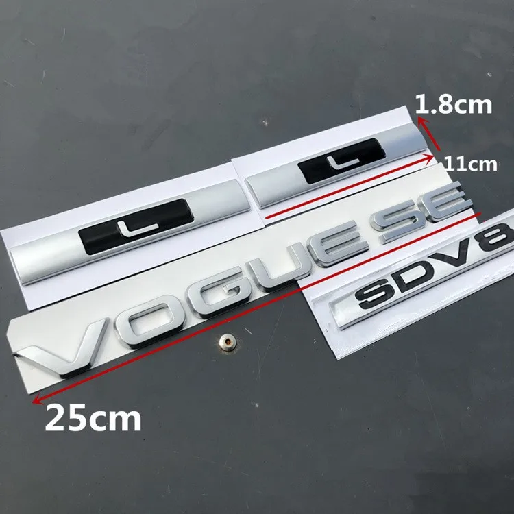 L SDV8 SCV6 Эмблема письмо бар для Range Rover VOGUE VOGUESE Расширенный Executive Edition автомобиля боковой край эмблема на багажник Стайлинг наклейка - Название цвета: 4pcs SDV8 silver VOG