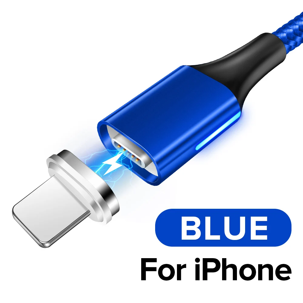 For iPhone Blue GETIHU 2 м Быстрый Магнитный кабель 3A Быстрая зарядка 3,0 Micro USB зарядное устройство type C для iPhone X 8 7 6 Магнитный шнур для мобильного телефона - Цвет: For iPhone Blue