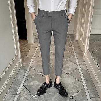 

Korean Spring Dress Pants Men 2020 New Slim Fit Formal Pants For Men Streetwear Ankle Length Office Trousers Men Black/Gray 34