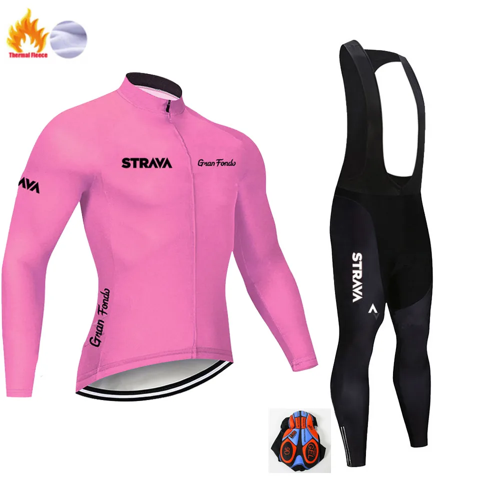 STRAVA winter thermal cycling jersey soft cloth Riding sport wear mtb bike winter cycling men's clothing pro team jerseys - Цвет: Winter Jersey Suit