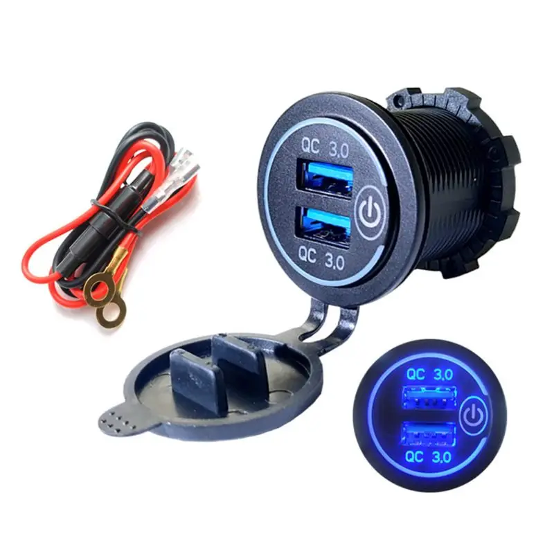

Dual QC3.0 USB Charger with LED Touch On Off Switch for Car Motorcycle Cellphone