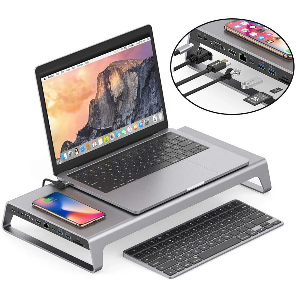 

USB Type-C 3.0 Multifunction 11 In1 Docking Hub Wireless Charger For IPhone XiaoMi Samsung+ Loading Desk For Laptop Dropshipping