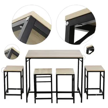 

Industrial Dining Bar Table 4 Stools Set With Reinforced Metal Frame For Kitchen Counter Party Cellar Restaurant Living Room HWC