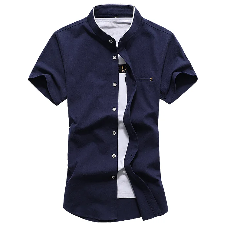 

Supply of Goods 2018 Summer New Style Plus-sized Menswear Business Casual Solid Color Small Stand Collar Short