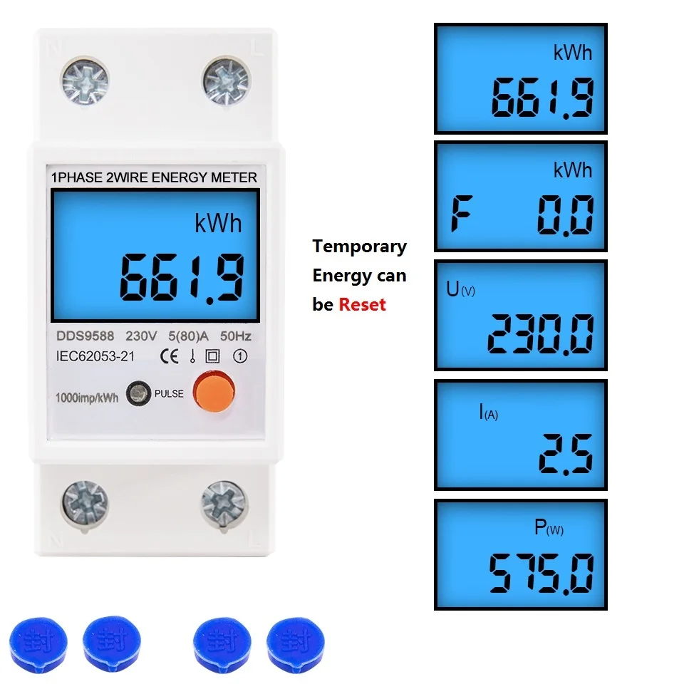Din Rail Single Phase Reset Zero Energy Meter kWh Voltage Current Power