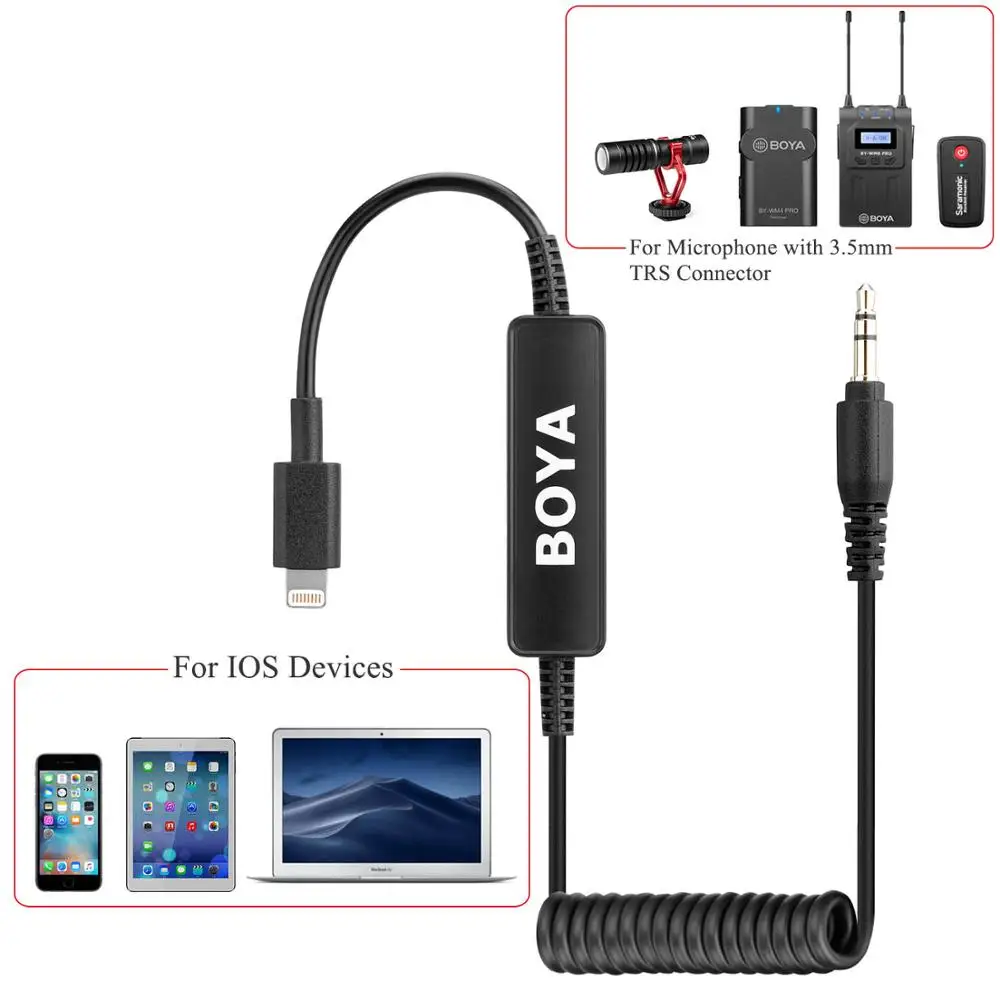 3,5 мм TRS к разъему Lightning аудио кабель, BOYA микрофонный адаптер для by-MM1, WM8 PRO, UM48C, UWMIC9, WM4 PRO беспроводной микрофон